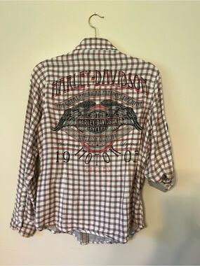 Harley-Davidson Women’s LS Red & White Plaid Pearl-Snaps Button-Up Shirt